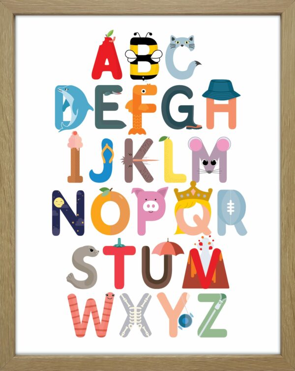 An illustrated alphabet print for children in New Zealand