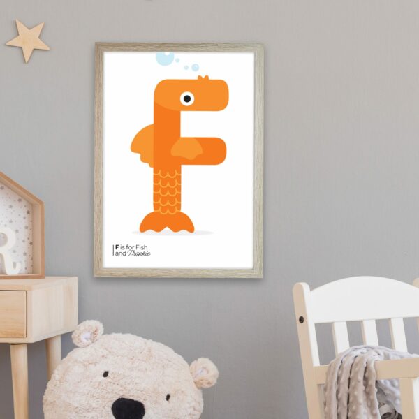 A single letter f is for fish illustrated print from Blackbird Design Shop