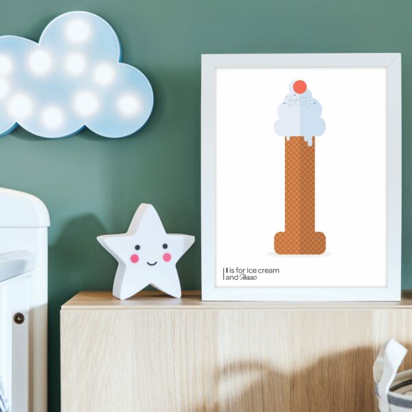 A letter I is for ice cream print for newborn babies from Blackbird Design Shop