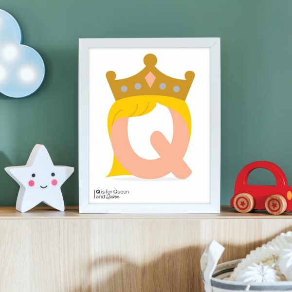 A letter q for queen alphabet print for babies and new mums