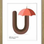 U is for umbrella custom alphabet print for new mum gift ideas or newborn baby room decoration