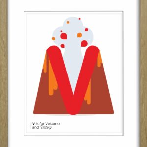 V is for volcano illustrated alphabet print for kiwi kids rooms and baby shower gift ideas