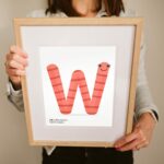 W is for worm alphabet illustrated print for newborn babies and new mums