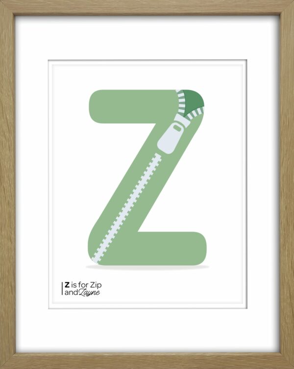 Z is for zip illustrated alphabet art from Blackbird Design Shop