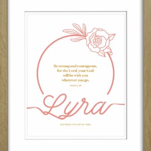 A girls baptism print with a custom name a details from Blackbird Design Shop