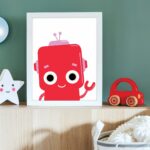 A gift for new mums which is a red robot print for childrens room decorations
