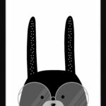 A black bunny illustrated print framed for a newborn baby bedroom