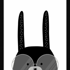 A black bunny illustrated print framed for a newborn baby bedroom