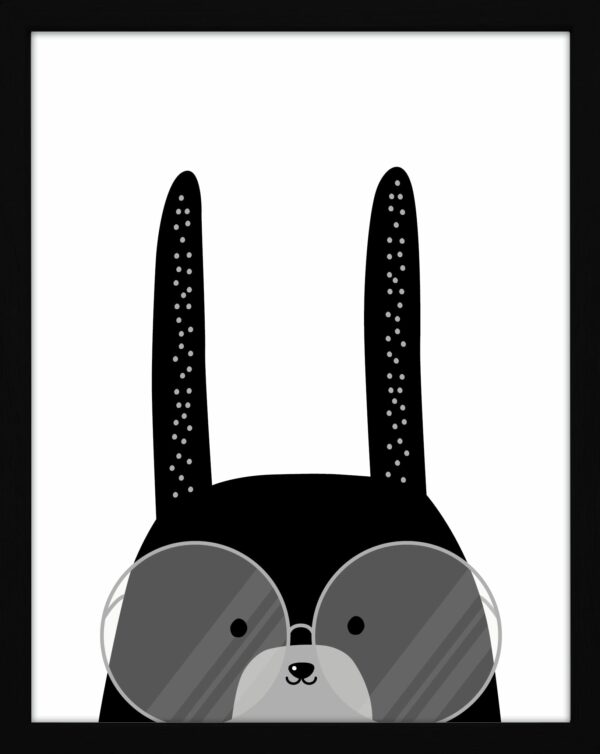 A black bunny illustrated print framed for a newborn baby bedroom