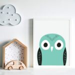 A green owl illustration printed by Blackbird Design Shop which is a great childrens gift idea in NZ